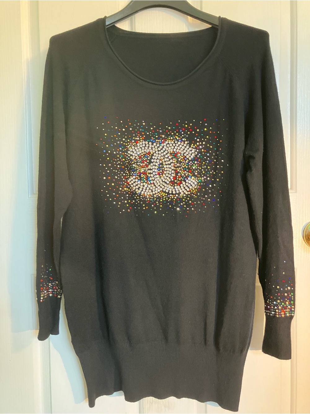 Black Crystal-Embellished Long Sleeve Women's Coco Chanel Sweater